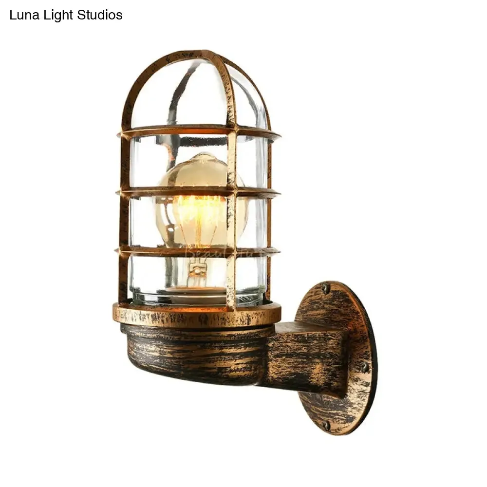 Single Transparent Glass Wall Lamp with Wire Cage - Loft Capsule in Pink/Blue/Rust