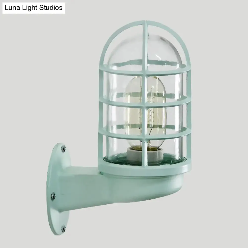 Single Transparent Glass Wall Lamp with Wire Cage - Loft Capsule in Pink/Blue/Rust