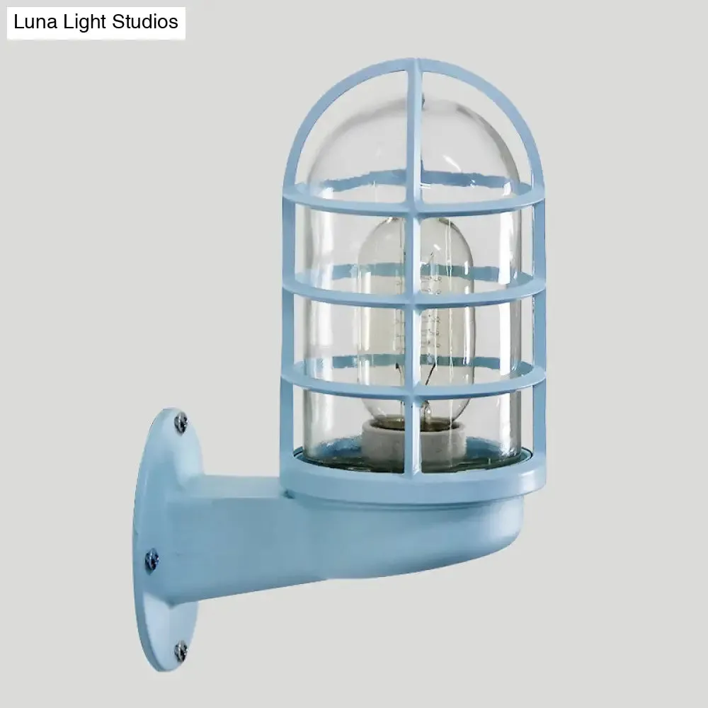 Single Transparent Glass Wall Lamp with Wire Cage - Loft Capsule in Pink/Blue/Rust