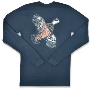 Southern Quail: Long Sleeve T-Shirt - Steel Blue