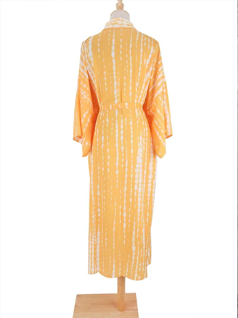 Tie-Dye Print Different Color Rayon Long Length Gown Kimono Duster Robe