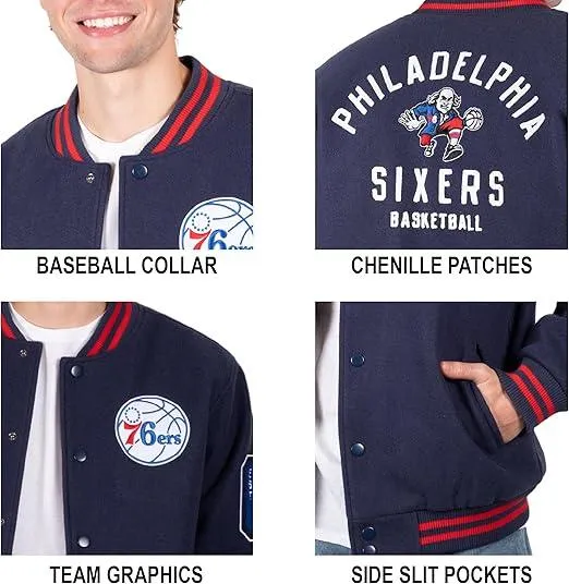 Ultra Game NBA Official Men’s Game Time Varsity Jacket - Unisex, Philadelphia 76ers, Team Color|Philadelphia 76ers