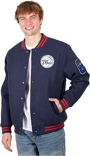 Ultra Game NBA Official Men’s Game Time Varsity Jacket - Unisex, Philadelphia 76ers, Team Color|Philadelphia 76ers