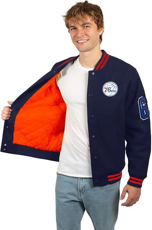 Ultra Game NBA Official Men’s Game Time Varsity Jacket - Unisex, Philadelphia 76ers, Team Color|Philadelphia 76ers