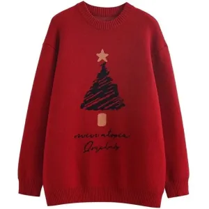 Vannis - Oversized knitted sweater with Christmas tree print for women