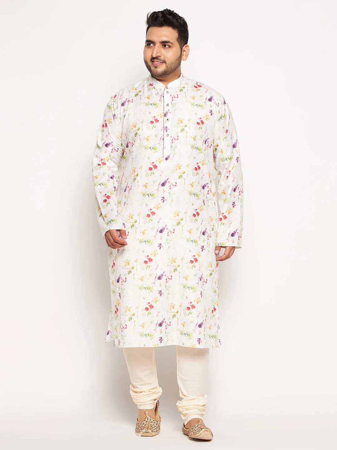 VASTRAMAY Cream Cotton Blend Printed Kurta