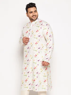 VASTRAMAY Cream Cotton Blend Printed Kurta