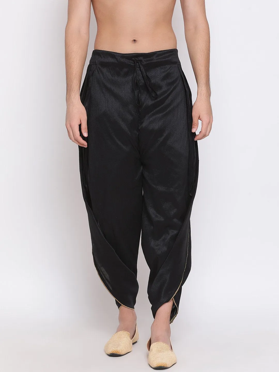 VASTRAMAY Men's Black Silk Blend Dhoti Pant