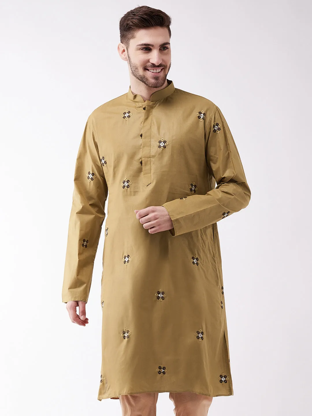 VASTRAMAY Men's Chiku Cotton Blend Kurta