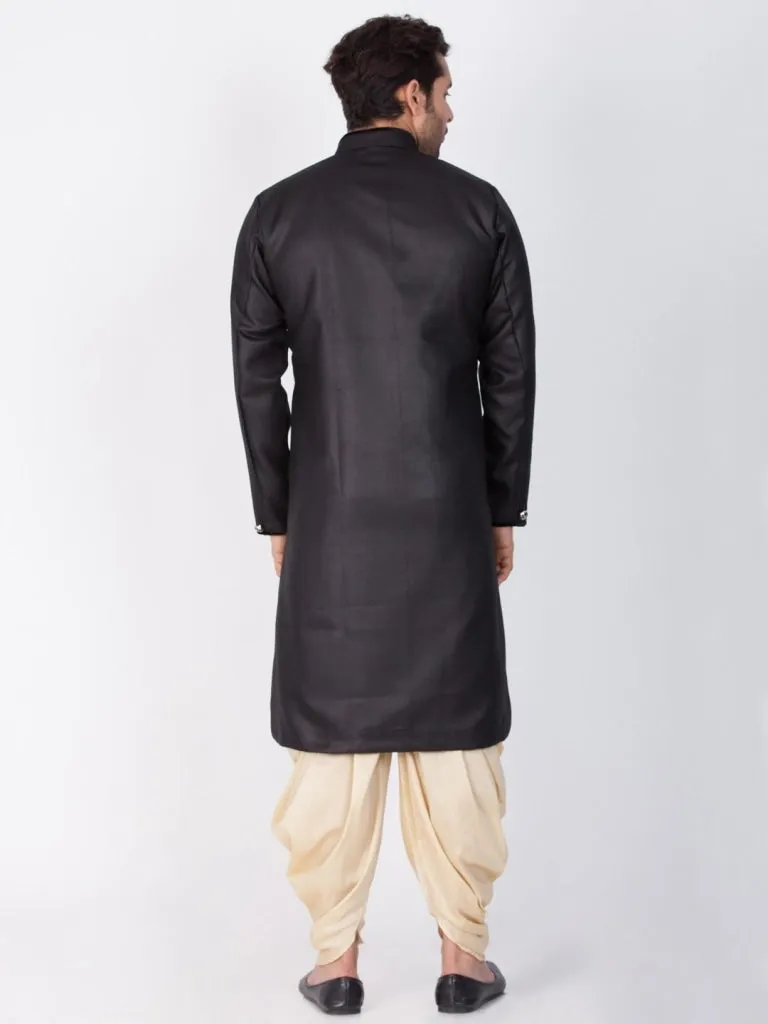 VM By VASTRAMAY Men's Black And Gold Cotton Blend Sherwani Set