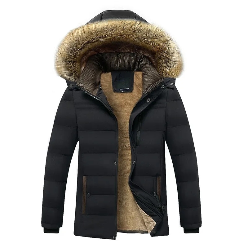 Winter New Warm Thick Fleece Parkas Men Waterproof Hooded Collar Parka Jacket Coat Men Autumn Fashion Casual Parkas Men